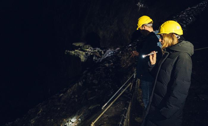 Looking down into a lower level of the old Welsh slate mine with Corris Mine Explorers